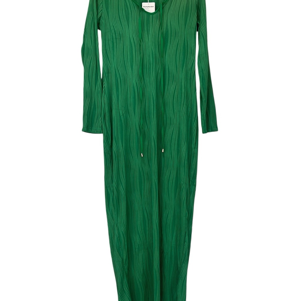 Pretty Garden Tie Front Maxi Dress – Long Sleeve Bodycon Cocktail Dress, Size L - Picture 15 of 16